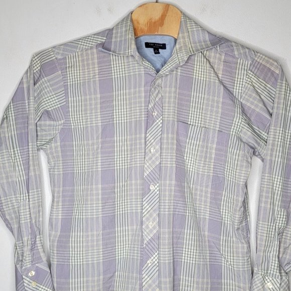 Ted Baker Green‎ / Purple Plaid Size 16 Men's 34 / 35 Long Sleeve Button Shirt - Picture 3 of 5